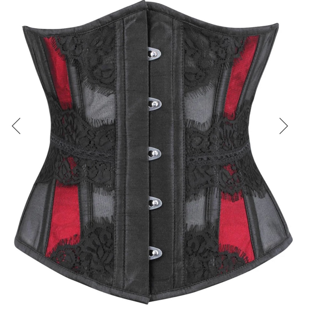 20” (suitable for 23-24”) Black Mesh & Red Satin Panel Underbust Corset